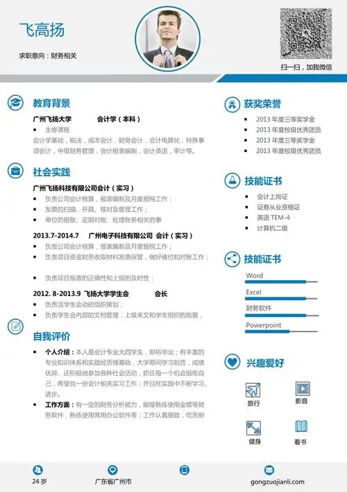 财务相关岗位蓝色求职简历模板