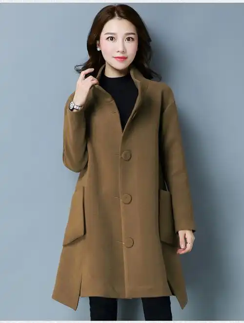 毛呢外套女中长款2017秋冬新款斗篷加厚呢子大衣韩版大码宽松女装