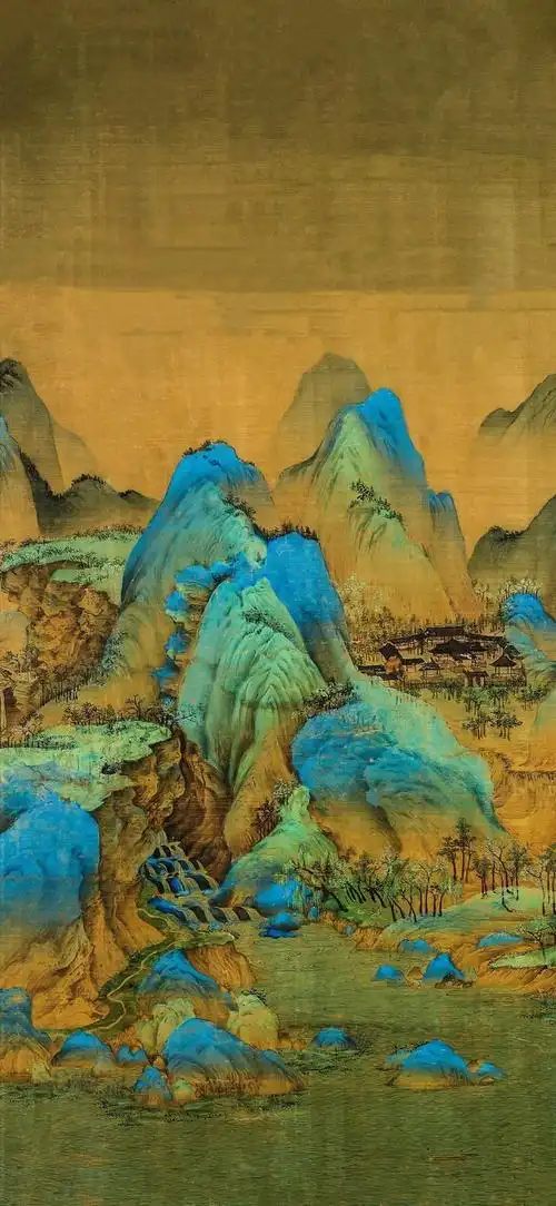 《千里江山图》是北宋王希孟创作的绢本设色画,现收藏于北京故宫