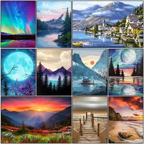 新款5d钻石画满钻艺术风景钻石贴画壁画装饰画批发亚马逊挂画墙画