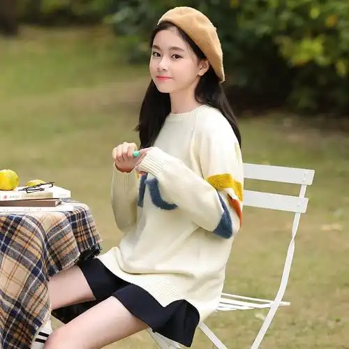 女童套头针织衫韩版儿童毛衣女洋气2021冬季新款12-15岁女孩童装