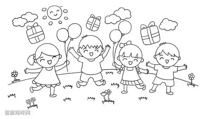 快乐六一儿童简笔画涂色