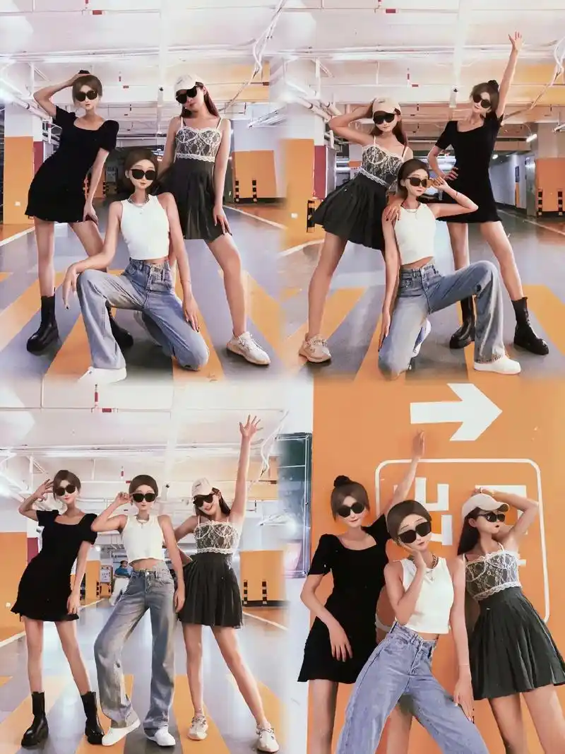 美晕闺蜜三人合照十停车场拍照姿势合集!