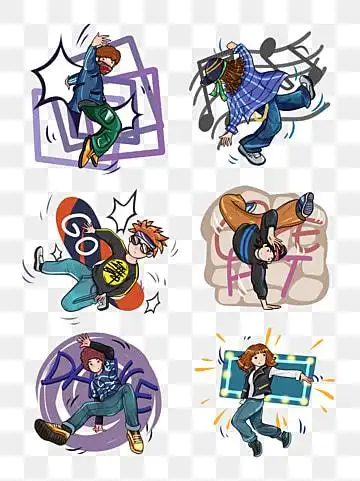 街头嘻哈卡通元素, 跳舞, 街舞, 街道街头 png和psd图片素材