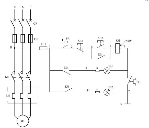 一处启动与两处停止的电动机控制电路