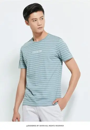 时尚印花经典条纹圆领男士纯棉短袖t恤114t5802151_唯品会