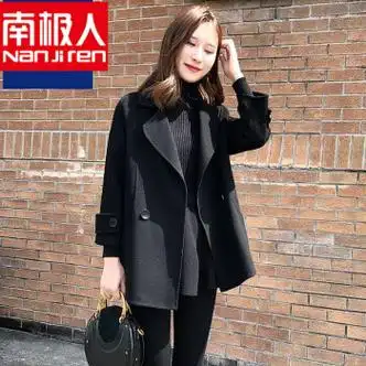 南极人赫本风小个子毛呢大衣外套女士秋冬短款洋气黑色百搭呢子黑色
