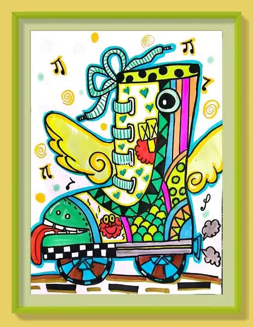 儿童创意画移动的鞋子