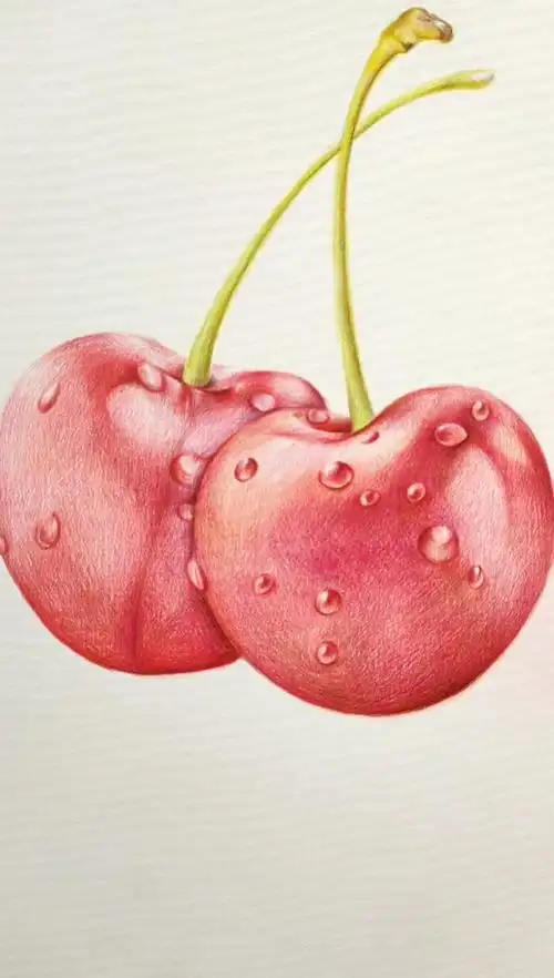 画画原来如此简单#彩铅手绘樱桃,到了吃樱桃的季节啦!
