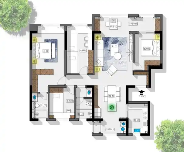 160平四居室户型图