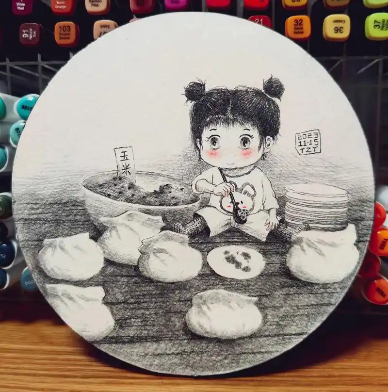 今日份可爱—包饺子#想画就画 #原创作品 #日常瞎画 #画画 - 抖音