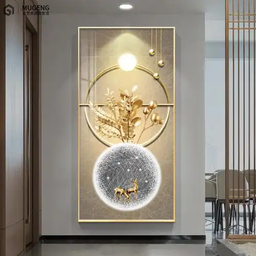 入户进门大气玄关装饰画迎门走廊墙轻奢挂画现代过道竖版抽象壁画