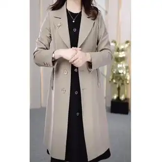 女士风衣>鲨梵度>鲨梵度tr斜纹梭织高档女风衣春秋款修身遮肚中长款