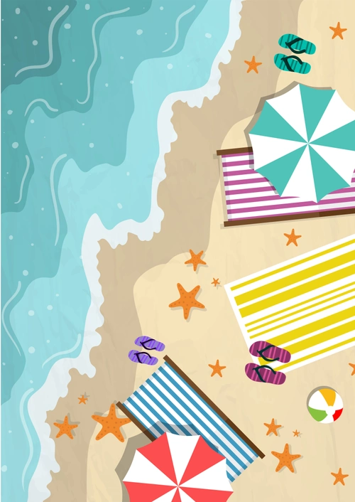 卡通手绘夏季海滩清凉上新背景素材