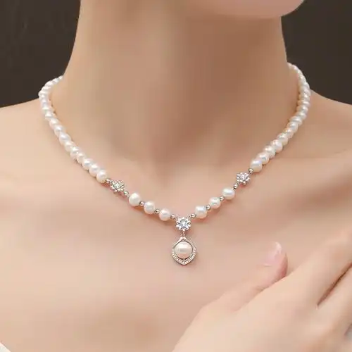 鑫铂尼925银758mm馒头圆淡水珍珠项链女妈妈生日礼物年轻款送老婆长辈