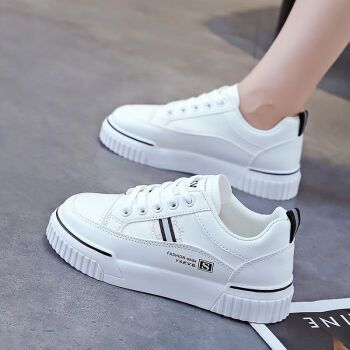 优沐晨春秋天少女运动鞋高中生韩版学生波鞋小白鞋女百搭皮面休闲板鞋