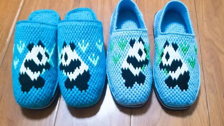 可爱的熊猫毛线拖鞋图案一行一行详细讲解传承手工毛衣编织