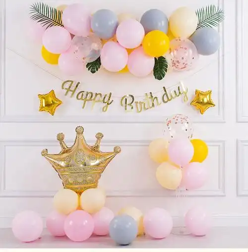 生日布置小公主派对气球装饰甜品台背景墙装饰2糖果粉气球链生日套餐