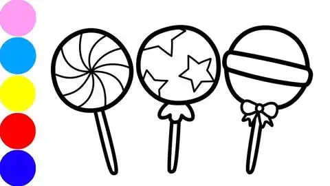 儿童彩色绘画,快邀请好朋友一起来画棒棒糖,看着都甜哦