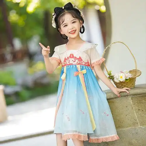 汉服女童夏季薄款连衣裙中小童儿童襦裙超仙女孩中国风古装公主裙