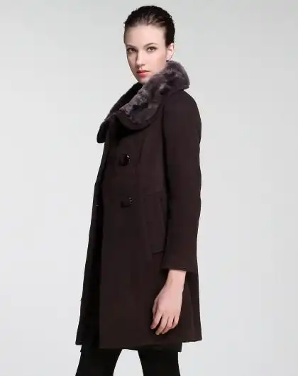 灰咖啡色毛领气质长袖大衣