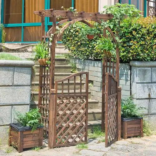 花园栅栏门庭院花园门围栏篱笆门室外防腐木门户外家用实木双开门