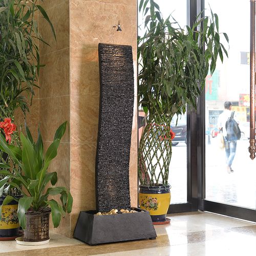 现代中式中型文化石水幕墙客厅落地摆件水景流水墙屏风喷泉鱼缸