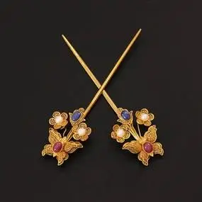 花丝镶嵌镀18k金唐朝复原款镶珠宝蜂花金簪贵妃宫廷古风汉服首饰