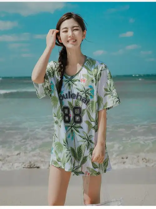 欧美时尚性感日韩少女比基尼三件套游泳衣女分体平角长袖大码温泉