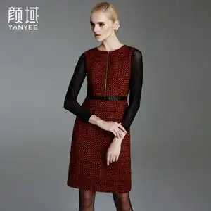 颜域品牌女装2016春装新款欧美复古a字拼接粗花呢无袖背心连