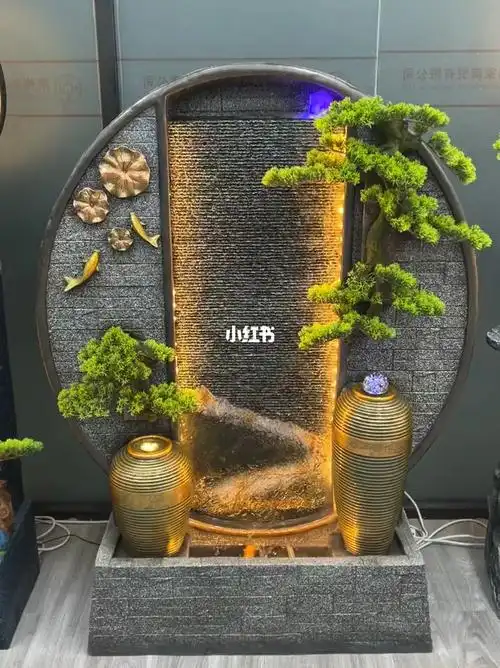 新中式流水客厅花园庭院流水墙景观设计