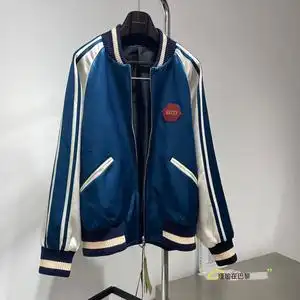 代购gucci/古驰春夏新款字母logo标志硬缎夹克皮革棒球服男女外套