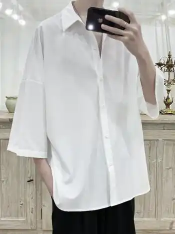 海澜之家旗舰官网同款白衬衫男士冰丝垂感短袖衬衣夏季痞帅潮牌宽松