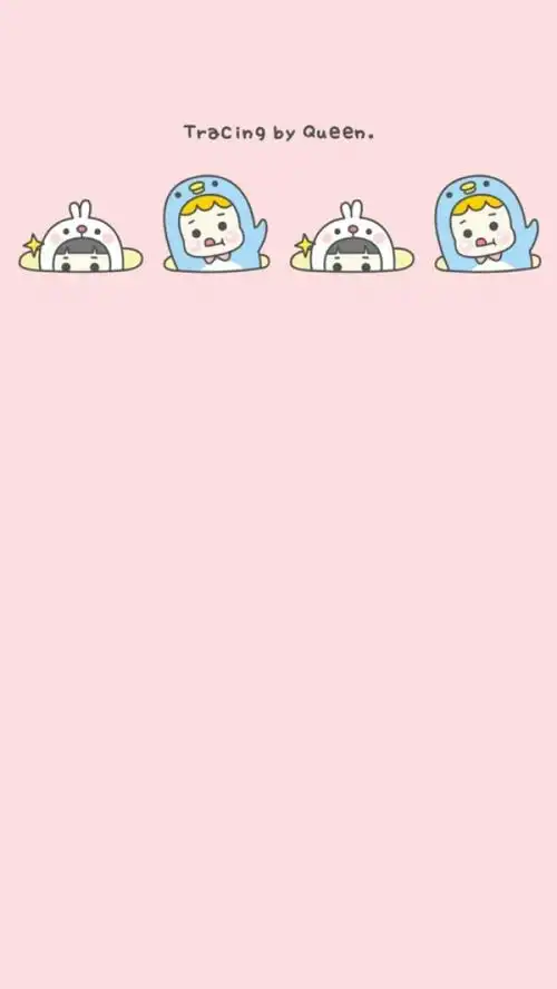 粉卡通可爱平铺白底简洁手机壁纸