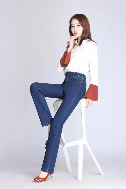 高腰新款牛仔裤女装休闲直筒长裤 弹力女式牛仔裤子外贸批发