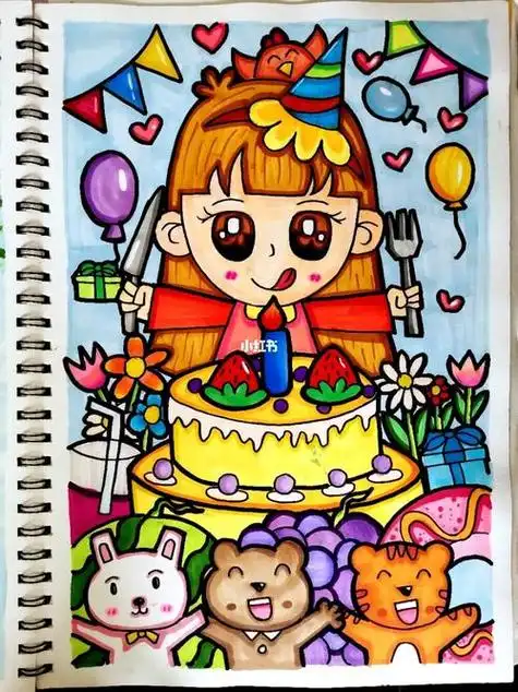 儿童简笔画 过生日生日简笔画儿童画临摹文化