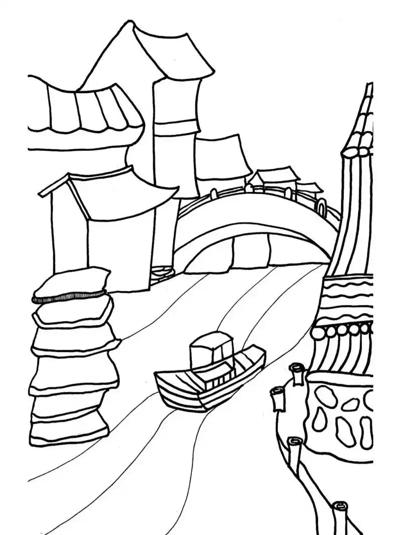 河流可以作为控笔训练  材料:素描纸,慕娜美 #黑白装饰画# #线描