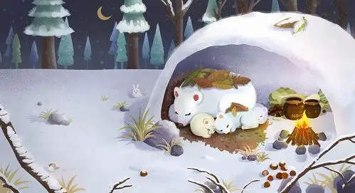 大雪冬安睡觉的一窝小熊熊插画设计