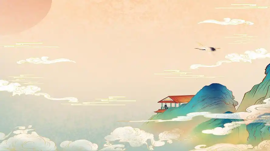 古风山水亭子祥云仙鹤国潮4k视频背景