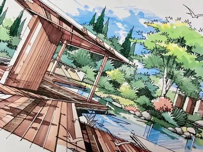 景观手绘万能效果图绘制风景园林考研