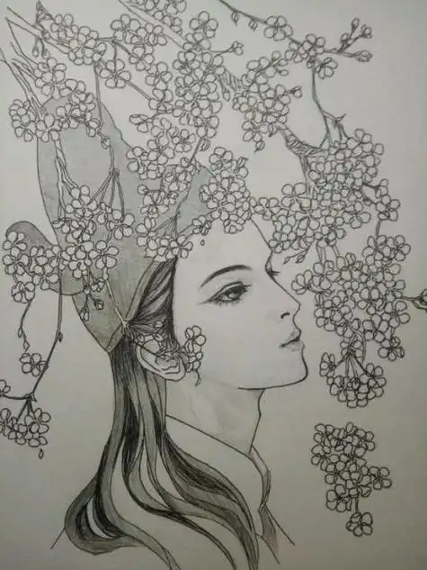 画素描少女侧脸素材 设计素材古风简笔画人物女侧脸铅笔画漫画人物古