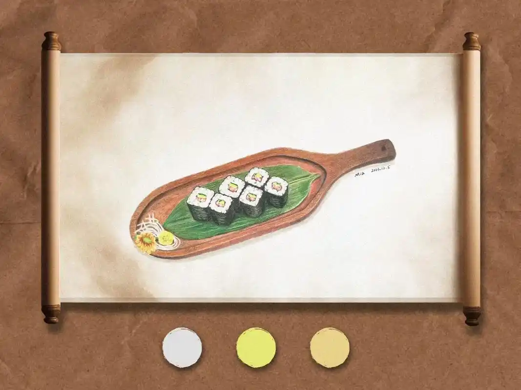 彩铅|寿司小卷97 美食成画.#彩铅 #想画就画 #绘画过程 - 抖音