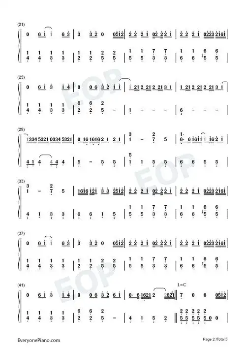 与我无关简单版抖音热歌双手简谱预览2