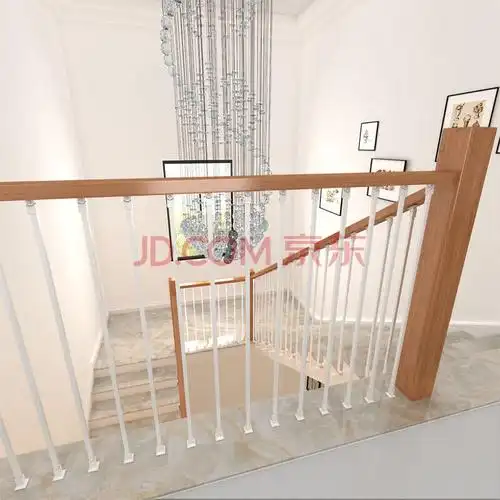 领睿 现代简约实心铁艺楼梯护栏实木扶手别墅楼梯自建房楼梯护栏 设计