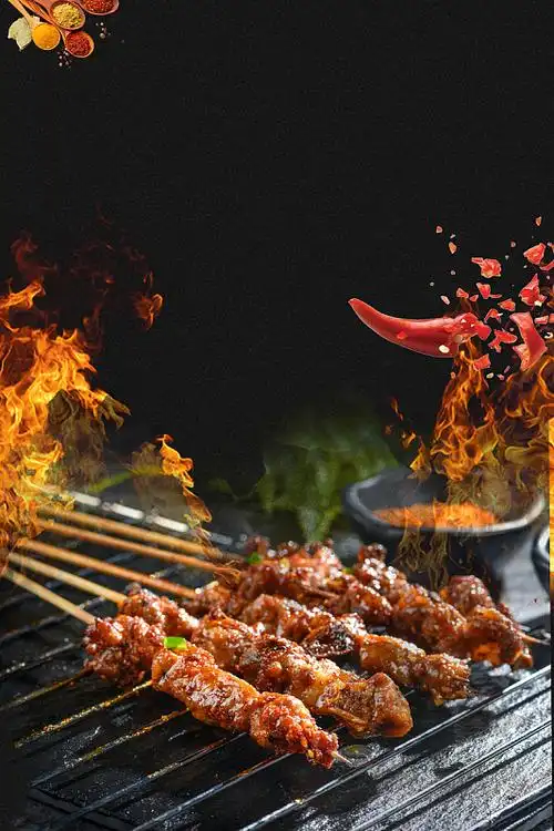 颜料背景psdjpg美味麻辣烧烤banner海报psdjpg美食俯视图牛排木纹棕色