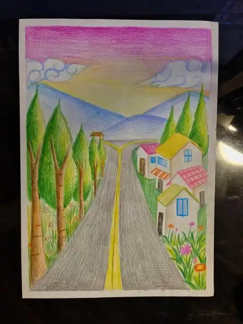 彩铅风景公路小景附步骤图