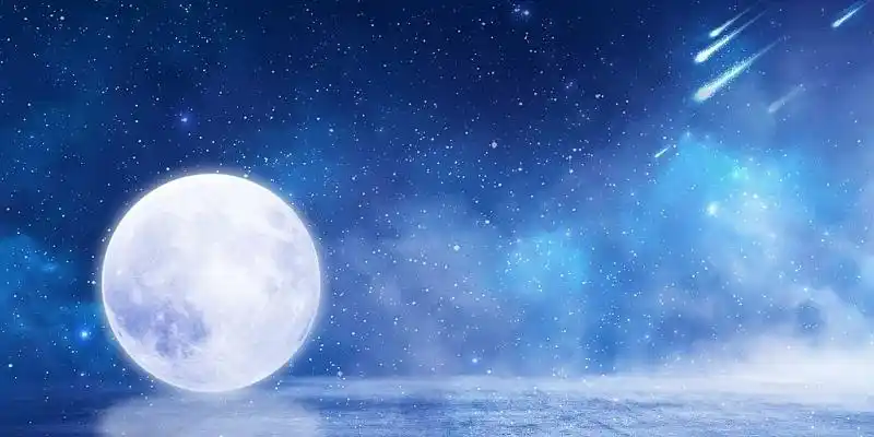 蓝色场景大气月亮星空流星烟雾月亮展板背景