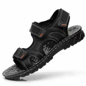 吉尔达真皮男士凉鞋运动休闲防滑夏季沙滩鞋男青年皮凉鞋男黑色202939