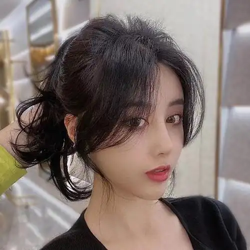 法式空气刘海假发女外八字刘海自然圆脸3d网红中分流海假发片真发