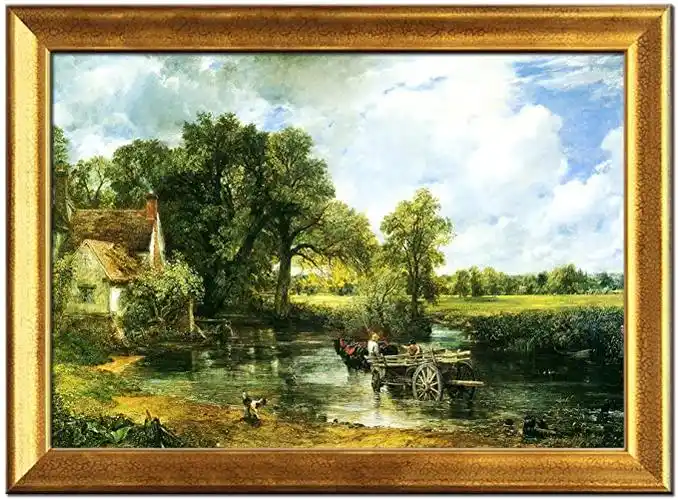 singjoy 尚简 尚简 涉水的马车 风景油画 家居客厅欧式玄关装饰画纯